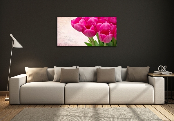 Schilderij glas Roze tulpen