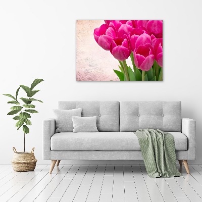 Schilderij glas Roze tulpen
