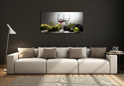 Schilderij glas Wijn en druiven