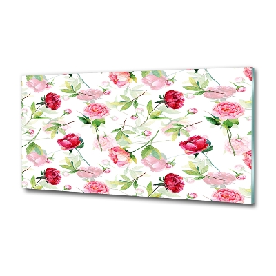 Schilderij glas Roze pioenrozen