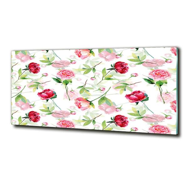 Schilderij glas Roze pioenrozen