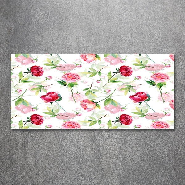 Schilderij glas Roze pioenrozen