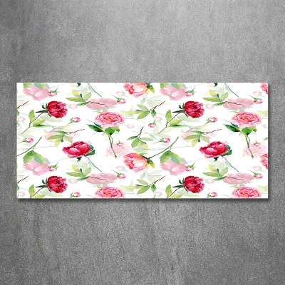 Schilderij glas Roze pioenrozen