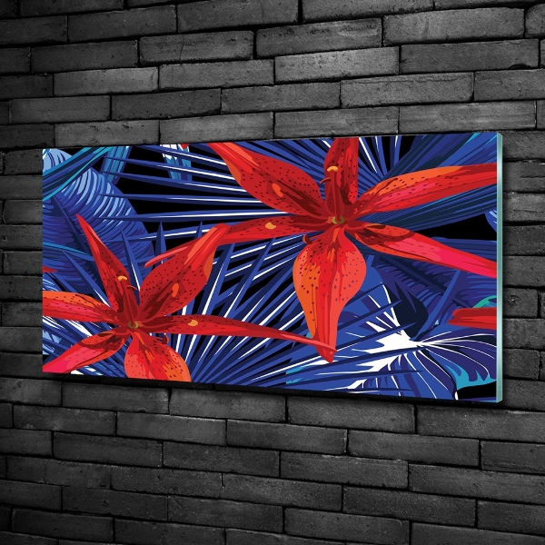 Schilderij glas Tropische bloemen