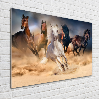 Schilderij glas Paarden in galop