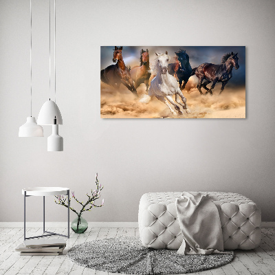 Schilderij glas Paarden in galop