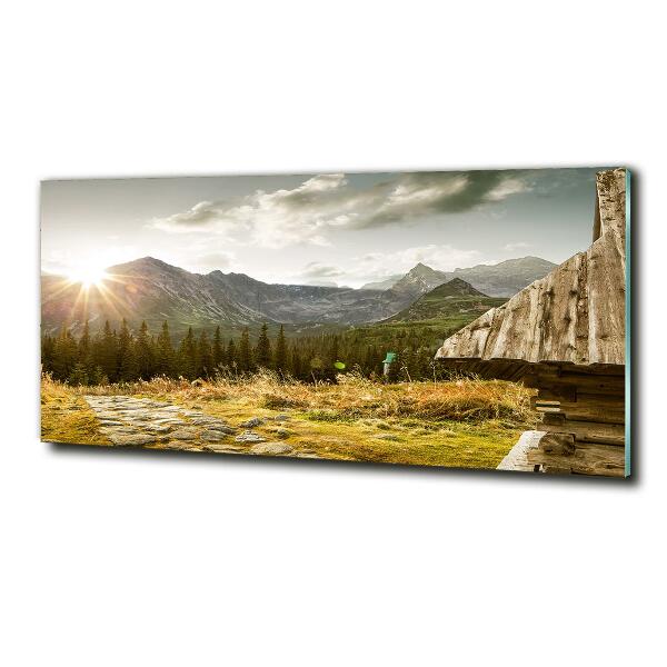 Schilderij glas Huis in de bergen