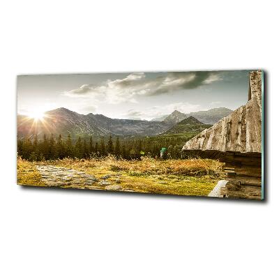 Schilderij glas Huis in de bergen