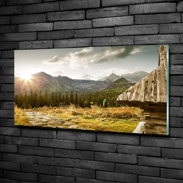 Schilderij glas Huis in de bergen