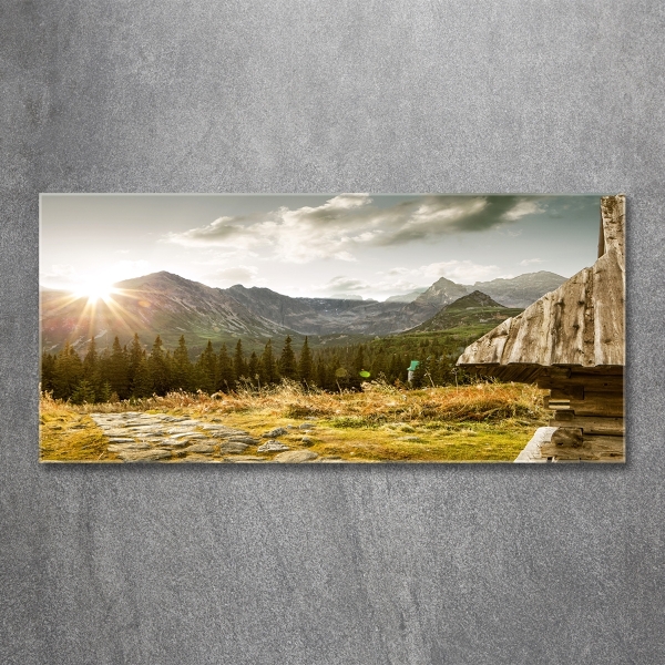 Schilderij glas Huis in de bergen