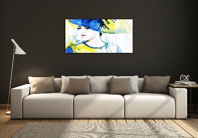 Glazen schilderij Vrouw met een hoed