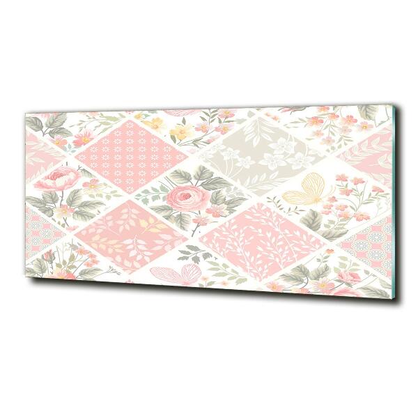 Schilderij glas Patroon van rozen en vlinders