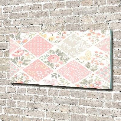 Schilderij glas Patroon van rozen en vlinders