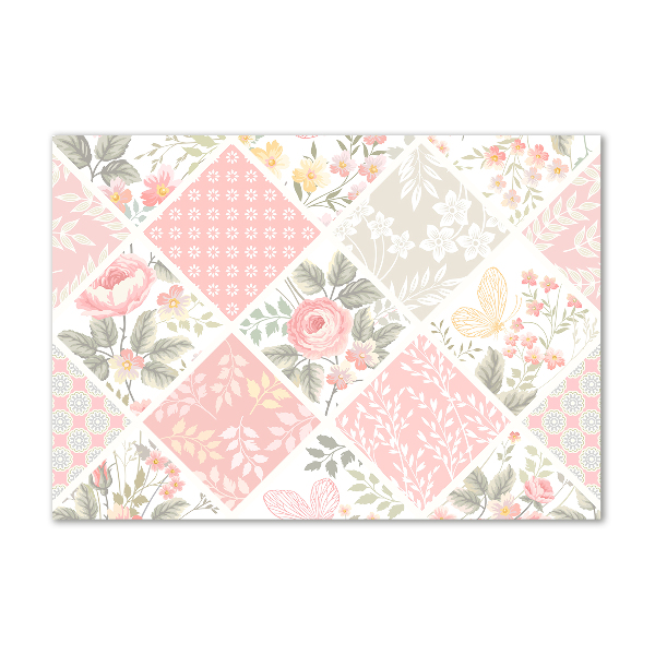 Schilderij glas Patroon van rozen en vlinders