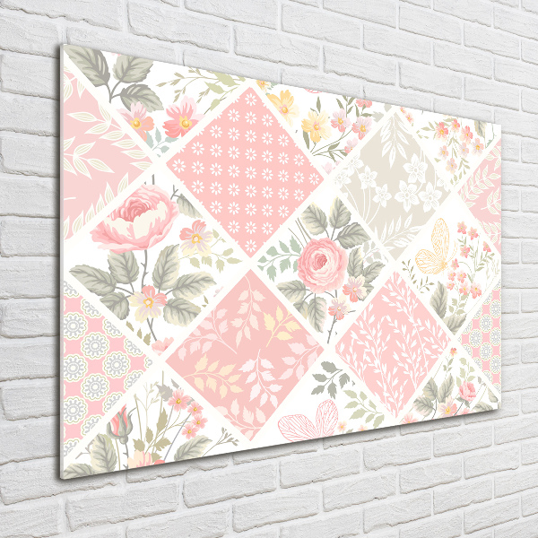 Schilderij glas Patroon van rozen en vlinders