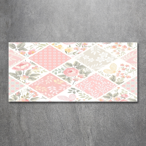 Schilderij glas Patroon van rozen en vlinders