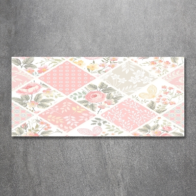 Schilderij glas Patroon van rozen en vlinders