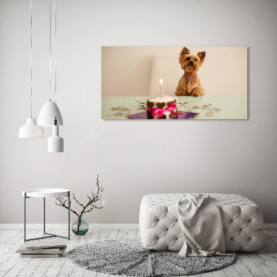 Schilderij op glas Hond met taart