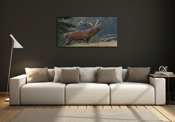 Schilderij glas Hert op de heuvel