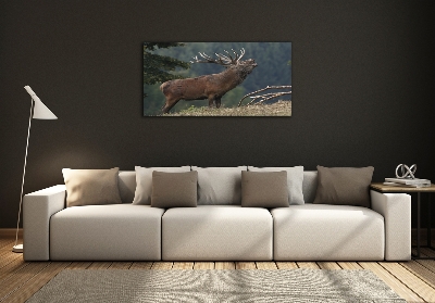 Schilderij glas Hert op de heuvel