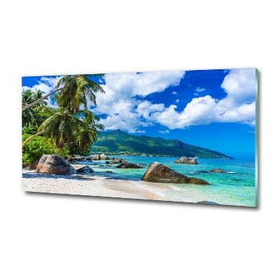 Foto schilderij op glas strand op de Seychellen