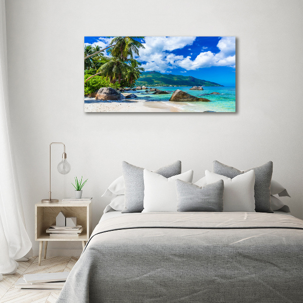 Foto schilderij op glas strand op de Seychellen
