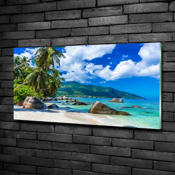 Foto schilderij op glas strand op de Seychellen