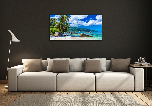 Foto schilderij op glas strand op de Seychellen