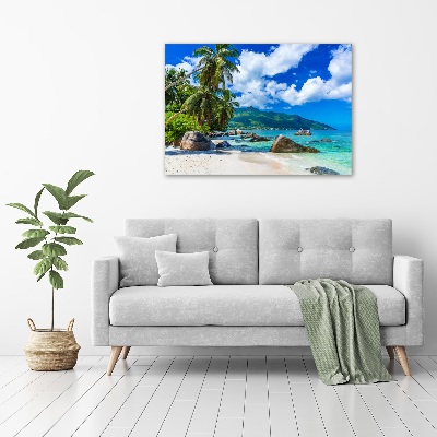 Foto schilderij op glas strand op de Seychellen