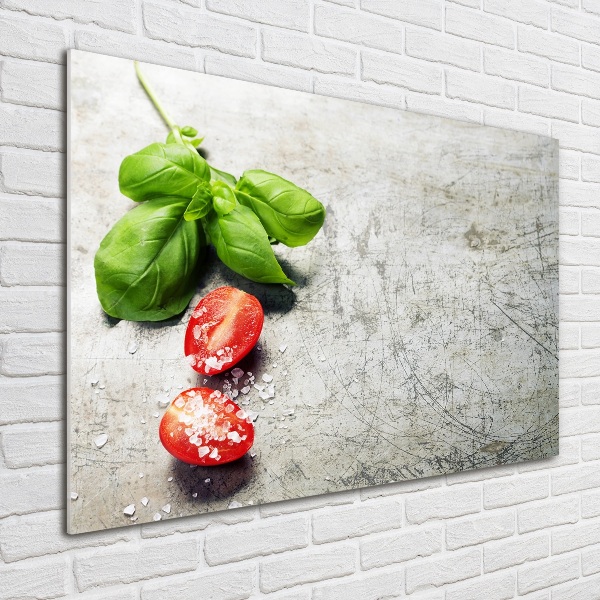 Schilderij op glas Tomaten en basilicum