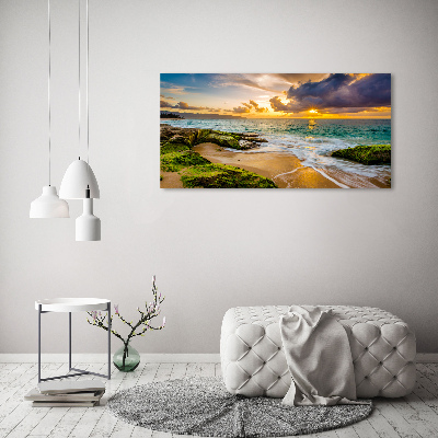 Schilderij op glas Zonsondergang aan zee