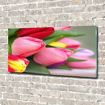 Glazen schilderij Kleurrijke tulpen