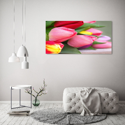 Glazen schilderij Kleurrijke tulpen