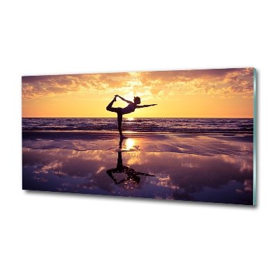 Glazen schilderij Yoga op het strand