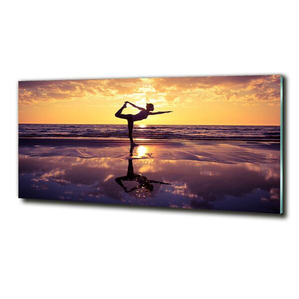 Glazen schilderij Yoga op het strand