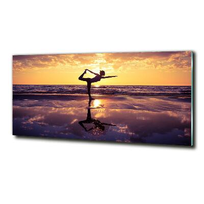 Glazen schilderij Yoga op het strand