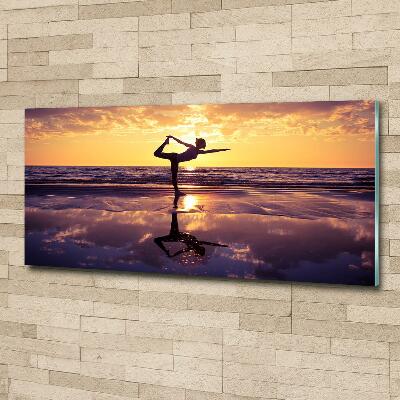 Glazen schilderij Yoga op het strand
