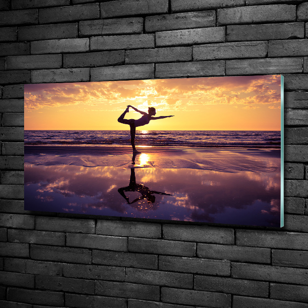 Glazen schilderij Yoga op het strand