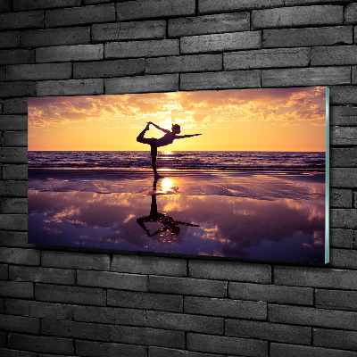 Glazen schilderij Yoga op het strand