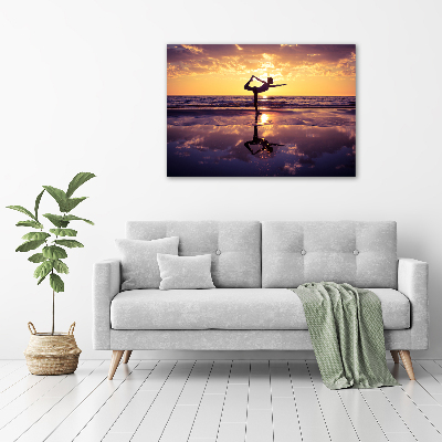 Glazen schilderij Yoga op het strand