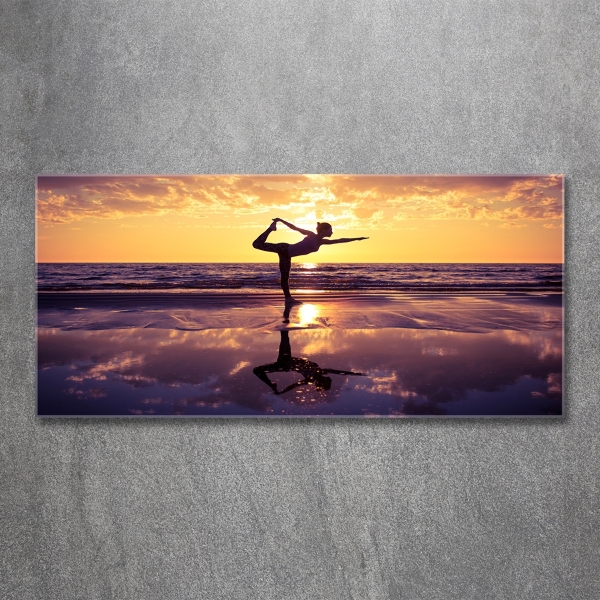 Glazen schilderij Yoga op het strand