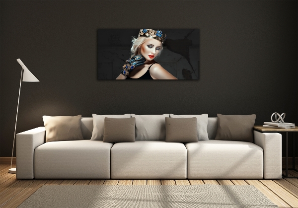 Foto schilderij op glas Vrouw met een kroon