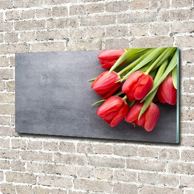 Schilderij op glas Rode tulpen