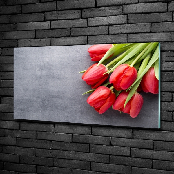 Schilderij op glas Rode tulpen