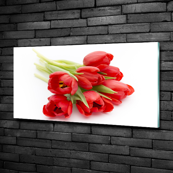 Schilderij glas Rode tulpen