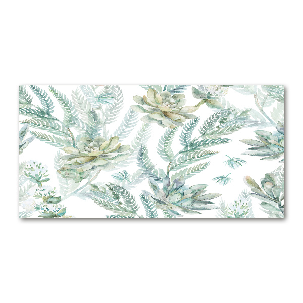 Foto schilderij op glas Bloemen en bladeren