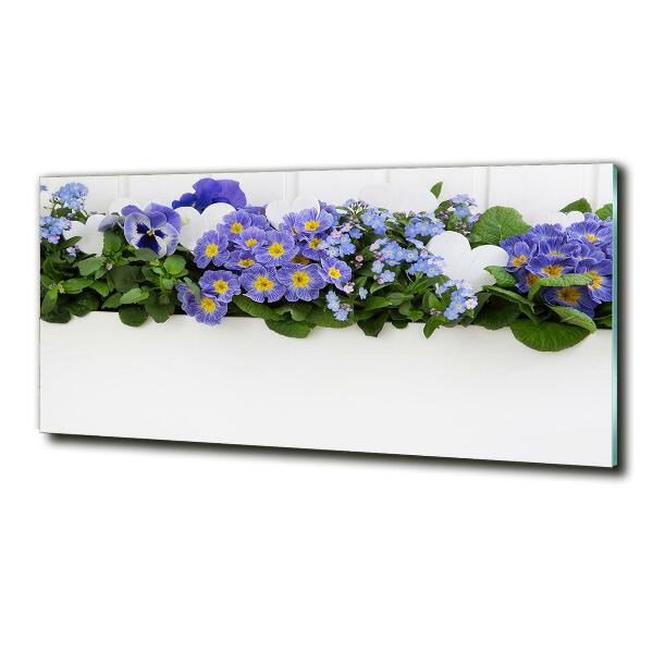 Schilderij glas Blauwe bloemen