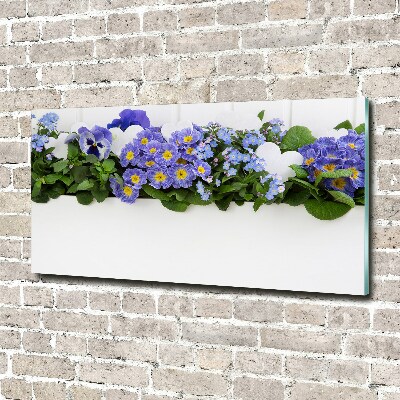 Schilderij glas Blauwe bloemen
