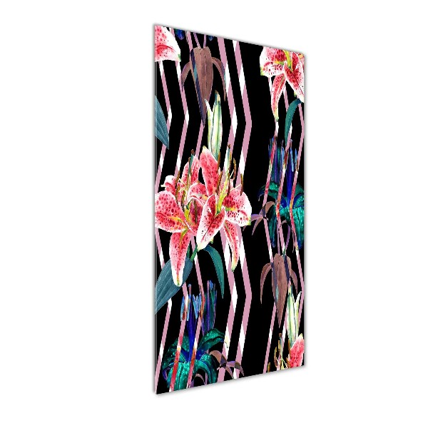 Verticaal glasschilderij Lelies achtergrond