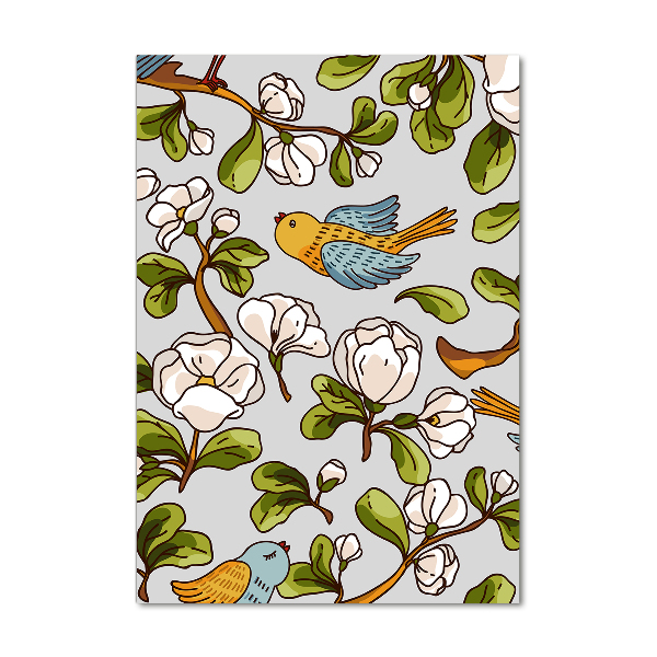 Verticale glasfoto Vogels en bloemen